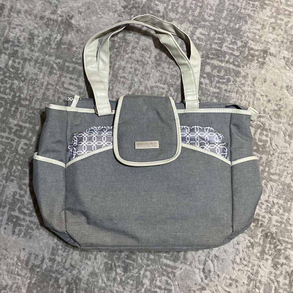 NWOT Carters gray Diaper Bag with Patterned Accents